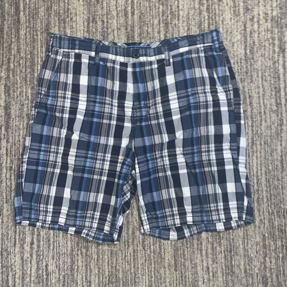 Croft & Barrow Men's 36 Black‎ Blue White Striped Bermuda Style Shorts Cotton - Picture 1 of 6